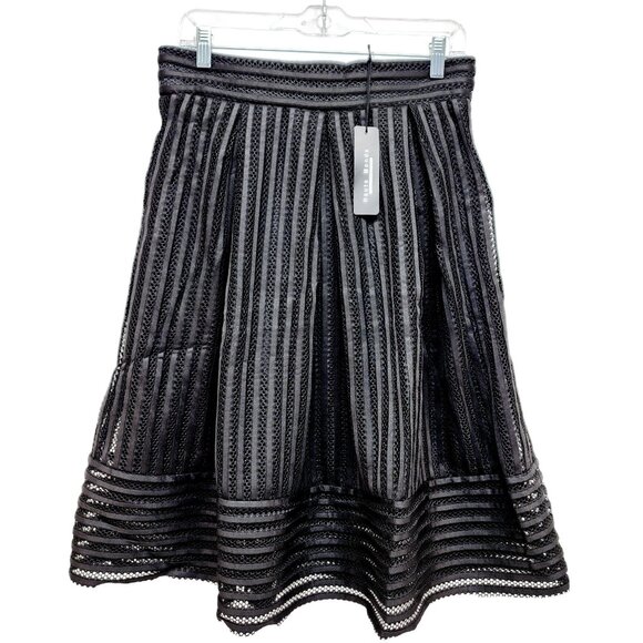 Black Mesh Striped A-Line Skirt By Haute Monde Size L Womens Elegant Mid-Length - Picture 1 of 12